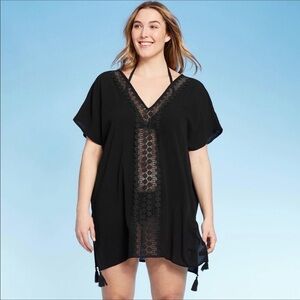 Kona sol coverup black lace trimmed new